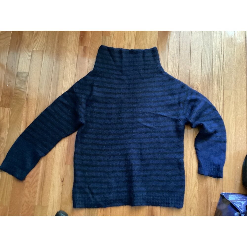 DRIES VAN NOTEN Funnel Neck Sweater Mohair Black and Navy Striped M soft